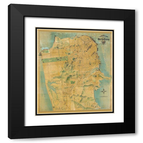 The Chevalier Map of San Francisco Black Modern Wood Framed Art Print with Double Matting by Chevalier, August