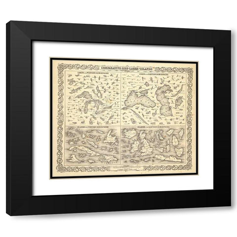 Comparative Size of Lakes and Islands, 1856 Black Modern Wood Framed Art Print with Double Matting by Colton, G.W
