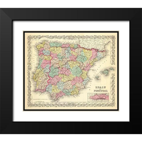 Spain and Portugal, 1856 Black Modern Wood Framed Art Print with Double Matting by Colton, G.W
