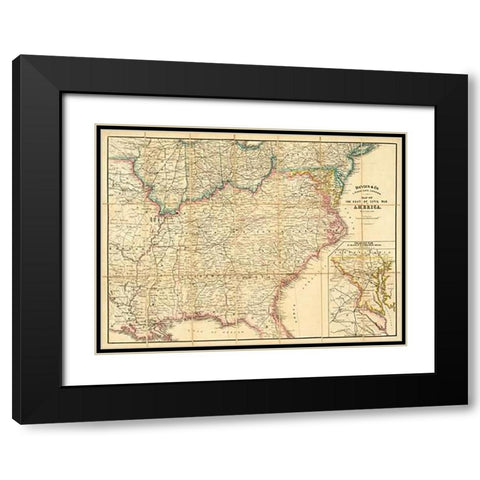 Map of The Seat of Civil War In America, 1862 Black Modern Wood Framed Art Print with Double Matting by Davies and Co.