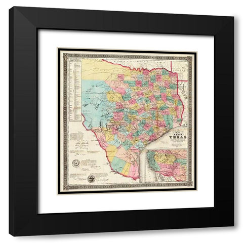 The State of Texas, 1856 Black Modern Wood Framed Art Print with Double Matting by De Cordova, Jacob