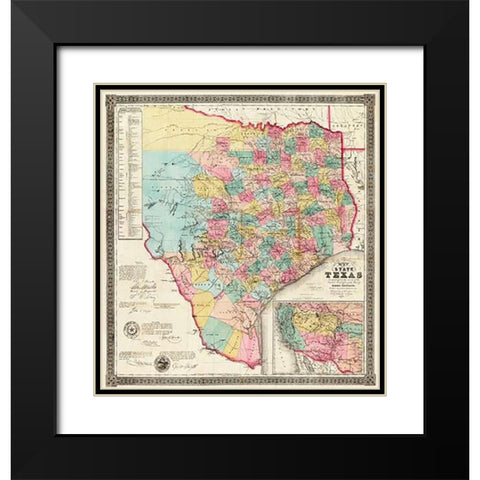 The State of Texas, 1856 Black Modern Wood Framed Art Print with Double Matting by De Cordova, Jacob