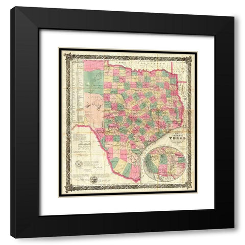 The State of Texas, 1867 Black Modern Wood Framed Art Print with Double Matting by De Cordova, Jacob