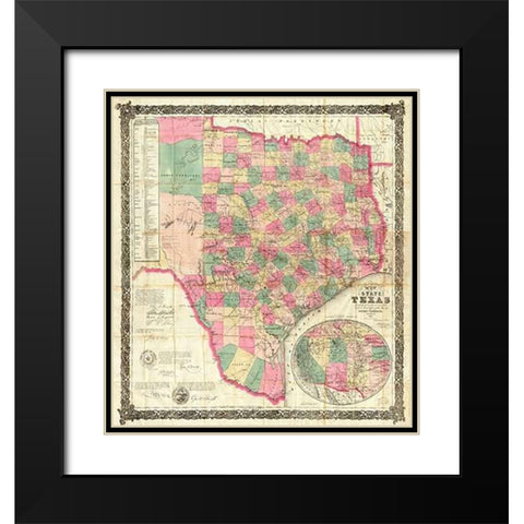 The State of Texas, 1867 Black Modern Wood Framed Art Print with Double Matting by De Cordova, Jacob