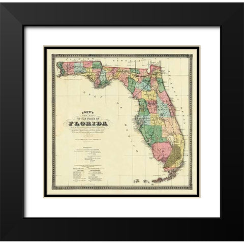 New Map of The State of Florida, 1870 Black Modern Wood Framed Art Print with Double Matting by Drew, Columbus