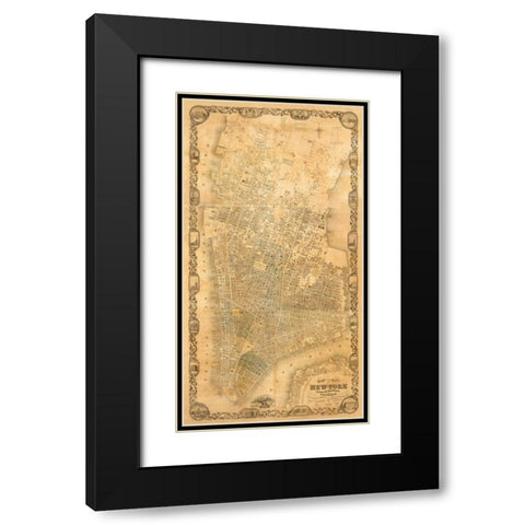 City of New York Extending Northward to 50th St., 1852 Black Modern Wood Framed Art Print with Double Matting by Dripps, Matthew