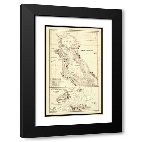 Port of San Francisco, California, 1844 Black Modern Wood Framed Art Print with Double Matting by De Mofras, Eugene Duflot