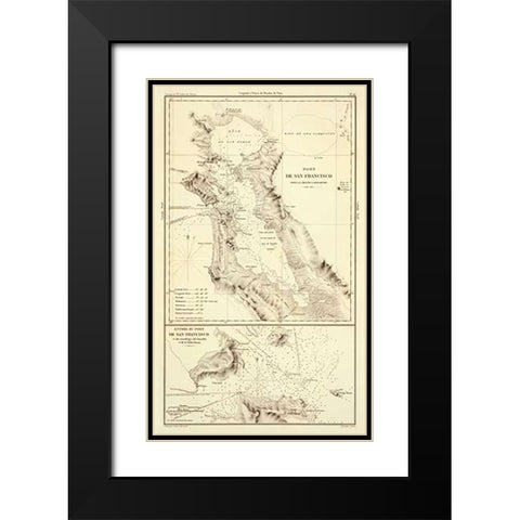 Port of San Francisco, California, 1844 Black Modern Wood Framed Art Print with Double Matting by De Mofras, Eugene Duflot