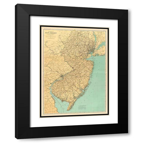 New Jersey State Map, 1888 Black Modern Wood Framed Art Print with Double Matting by Geological Survey of New Jersey