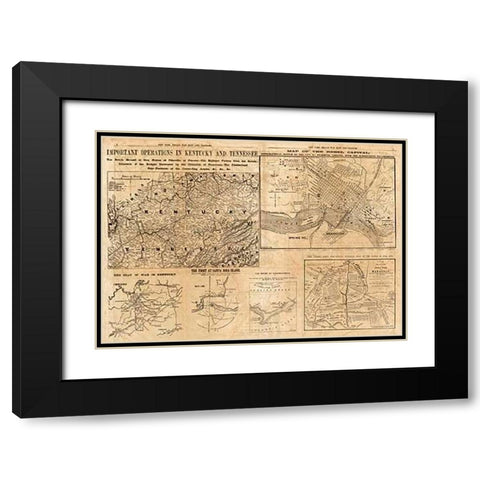 Important Operations in Kentucky and Tennessee, 1861 Black Modern Wood Framed Art Print with Double Matting by Hall, E.S