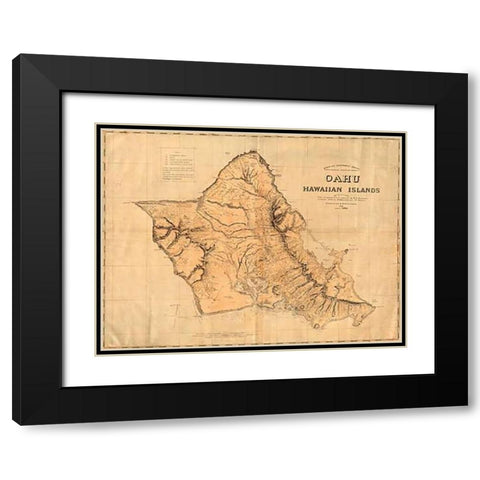 Oahu, Hawaiian Islands, 1881 Black Modern Wood Framed Art Print with Double Matting by Hawaiian Government Survey