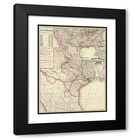 Texas and Mexico, Houston and Texas Central Railways, 1885 Black Modern Wood Framed Art Print with Double Matting by Houston and Texas Central Railway