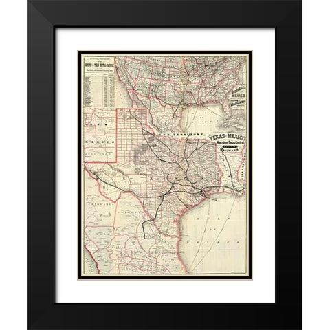 Texas and Mexico, Houston and Texas Central Railways, 1885 Black Modern Wood Framed Art Print with Double Matting by Houston and Texas Central Railway