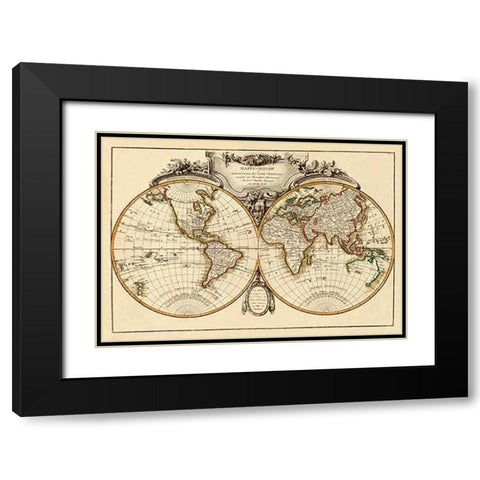 Mappemonde, 1782 Black Modern Wood Framed Art Print with Double Matting by Janvier, Jean