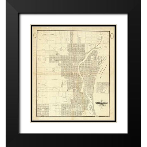 Map of Milwaukee, 1856 Black Modern Wood Framed Art Print with Double Matting by Lapham, I.A