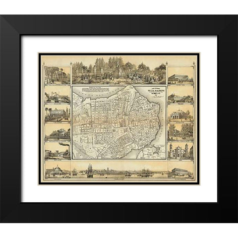 Plano Pintoresco De La Habana, 1853 Black Modern Wood Framed Art Print with Double Matting by May, B. y Ca.
