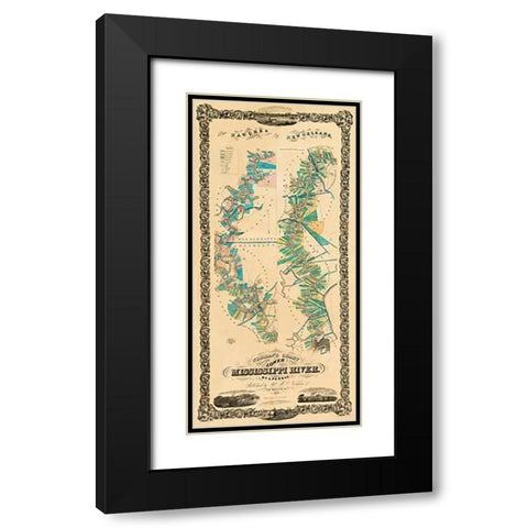 Chart of The Lower Mississippi River, 1858 Black Modern Wood Framed Art Print with Double Matting by Norman, B.M.