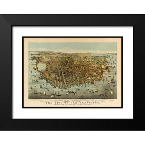 San Francisco Birds Eye View, 1878 Black Modern Wood Framed Art Print with Double Matting by Parsons, Charles