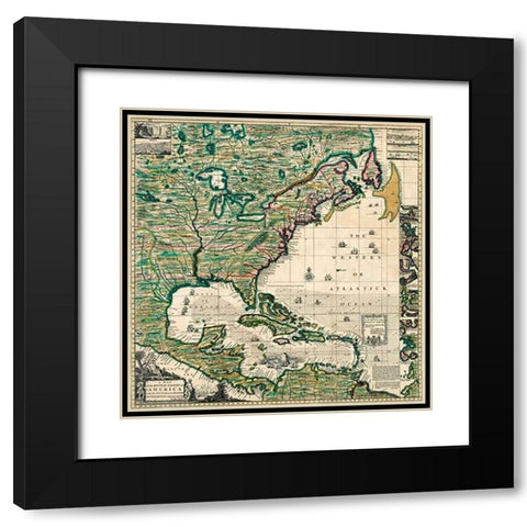 America Septentrionalis A Map of the British Empire in America, 1733 Black Modern Wood Framed Art Print with Double Matting by Popple, Henry
