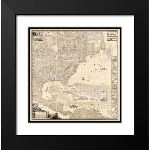 ComVintageite: British Empire in America, 1733 Black Modern Wood Framed Art Print with Double Matting by Popple, Henry