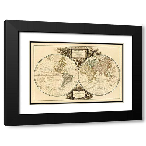 Mappemonde, 1752 Black Modern Wood Framed Art Print with Double Matting by Vaugondy, Didier Robert