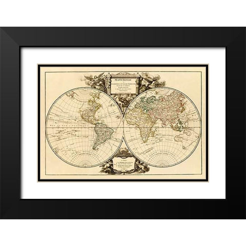 Mappemonde, 1752 Black Modern Wood Framed Art Print with Double Matting by Vaugondy, Didier Robert