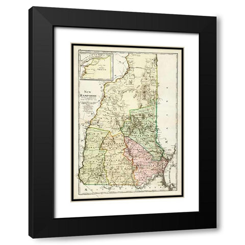 New Hampshire, 1796 Black Modern Wood Framed Art Print with Double Matting by Sotzmann, Daniel Friedrich