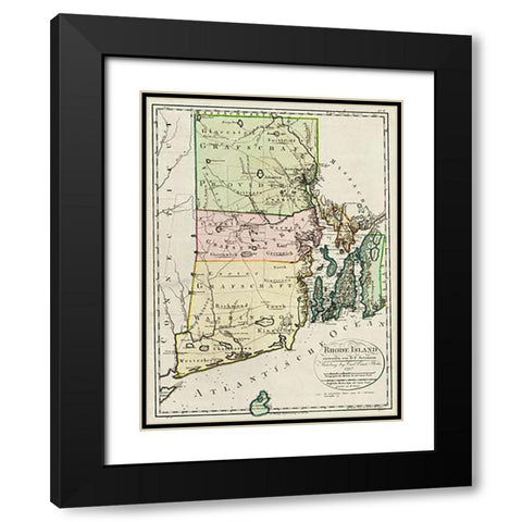 Rhode Island, 1797 Black Modern Wood Framed Art Print with Double Matting by Sotzmann, Daniel Friedrich