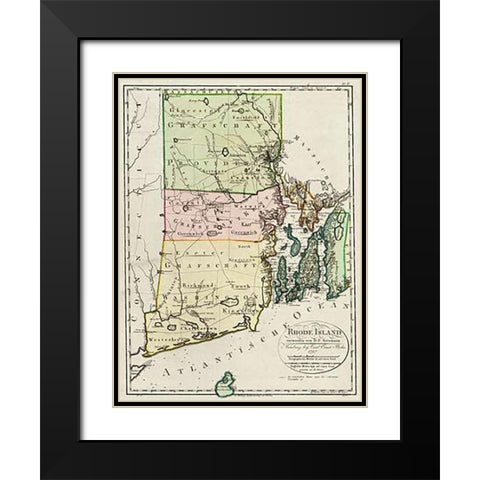Rhode Island, 1797 Black Modern Wood Framed Art Print with Double Matting by Sotzmann, Daniel Friedrich