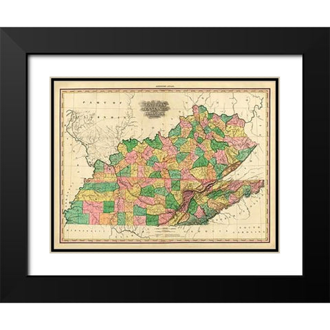 Kentucky, Tennessee and part of Illinois, 1823 Black Modern Wood Framed Art Print with Double Matting by Tanner, Henry