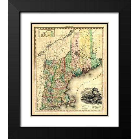 Maine, New Hampshire, Vermont, Massachusetts, Connecticut and Rhode Island, 1823 Black Modern Wood Framed Art Print with Double Matting by Tanner, Henry
