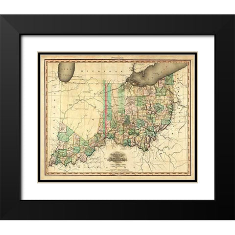 Ohio and Indiana, 1823 Black Modern Wood Framed Art Print with Double Matting by Tanner, Henry