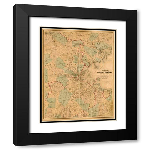 Map of Boston, 1860 Black Modern Wood Framed Art Print with Double Matting by Walling, H. F