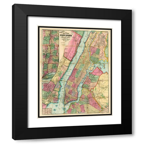 Map of New York and Adjacent Cities, 1874 Black Modern Wood Framed Art Print with Double Matting by Watson, Gaylord
