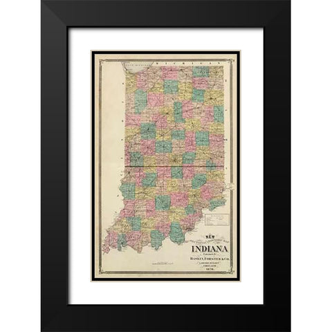 New sectional and township map of Indiana, 1876 Black Modern Wood Framed Art Print with Double Matting by Andreas, Alfred Theodore
