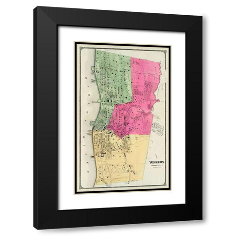 Yonkers, New York, 1868 Black Modern Wood Framed Art Print with Double Matting by Beers, Frederick W.