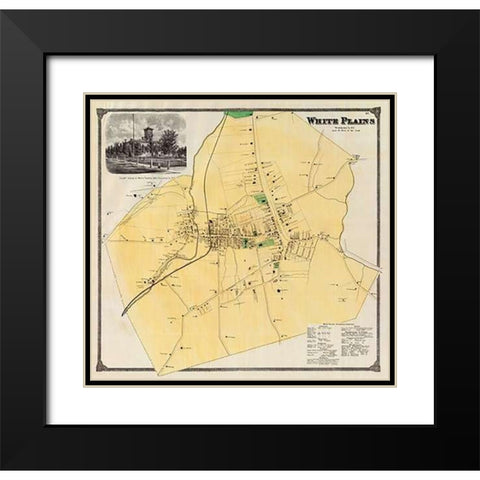 White Plains, New York, 1868 Black Modern Wood Framed Art Print with Double Matting by Beers, Frederick W.