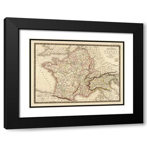 Carte generale des Gaules, 1821 Black Modern Wood Framed Art Print with Double Matting by Brue, Adrien Hubert