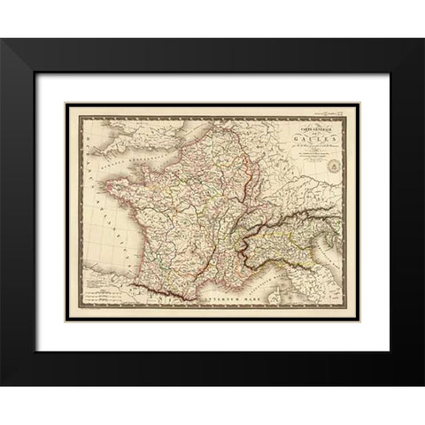 Carte generale des Gaules, 1821 Black Modern Wood Framed Art Print with Double Matting by Brue, Adrien Hubert