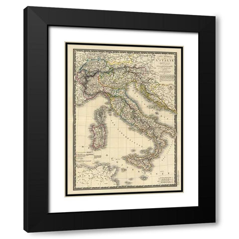 Italie moderne, 1828 Black Modern Wood Framed Art Print with Double Matting by Brue, Adrien Hubert