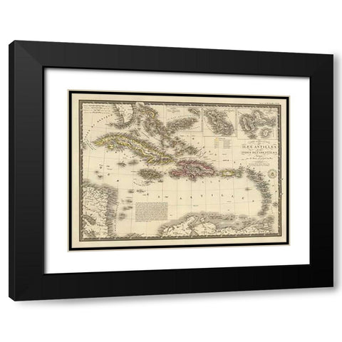 Iles Antilles ou des Indes Occidentales, 1828 Black Modern Wood Framed Art Print with Double Matting by Brue, Adrien Hubert