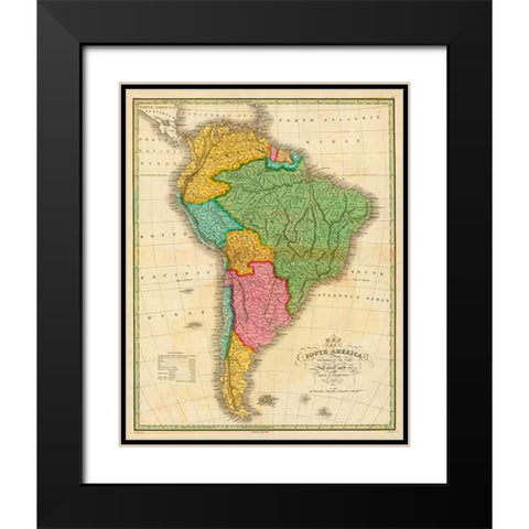 Map of South America, 1826 Black Modern Wood Framed Art Print with Double Matting by Finley, Anthony