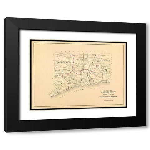 Connecticut: Congressional districts, 1893 Black Modern Wood Framed Art Print with Double Matting by Hurd and Co., D.H