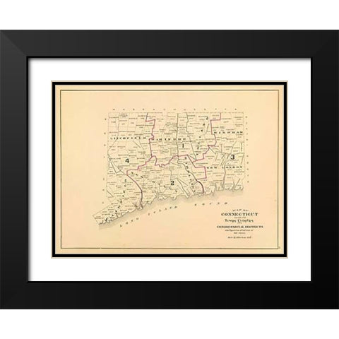 Connecticut: Congressional districts, 1893 Black Modern Wood Framed Art Print with Double Matting by Hurd and Co., D.H