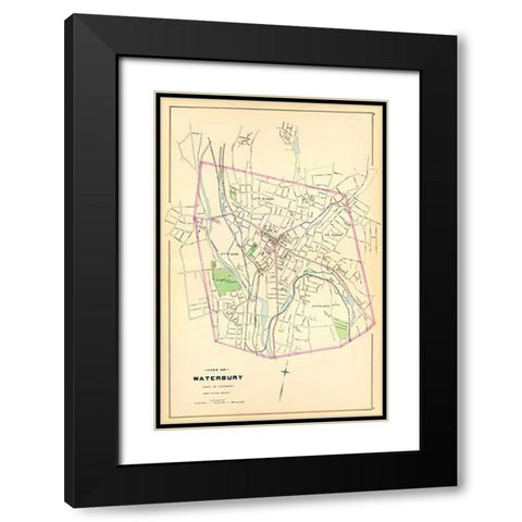 Waterbury, Connecticut, 1893 Black Modern Wood Framed Art Print with Double Matting by Hurd and Co., D.H