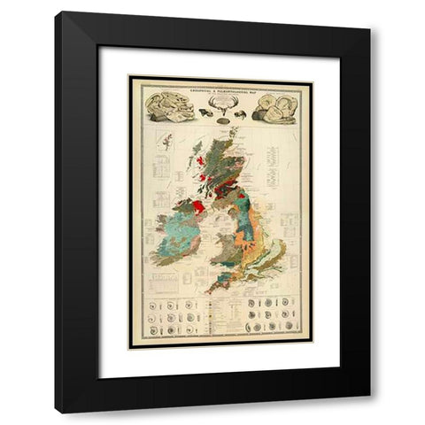 ComVintageite: Geological, palaeontological map British Islands, 1854 Black Modern Wood Framed Art Print with Double Matting by Johnston, Alexander Keith