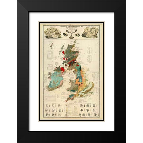ComVintageite: Geological, palaeontological map British Islands, 1854 Black Modern Wood Framed Art Print with Double Matting by Johnston, Alexander Keith