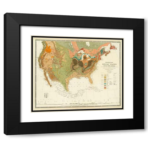 Geological map of the United States, 1856 Black Modern Wood Framed Art Print with Double Matting by Rogers, Henry Darwin