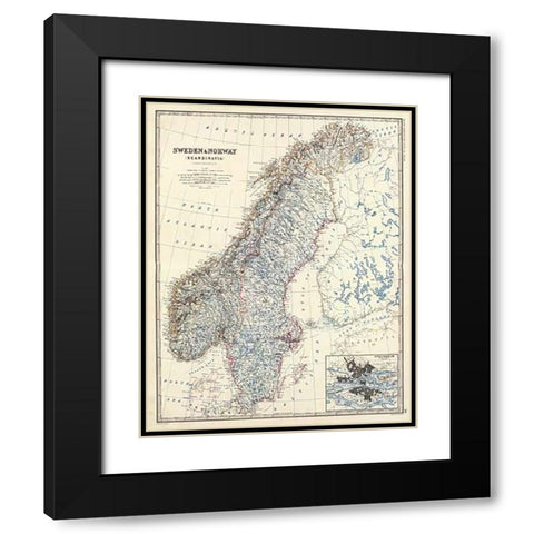 Sweden, Norway, 1861 Black Modern Wood Framed Art Print with Double Matting by Johnston, Alexander Keith