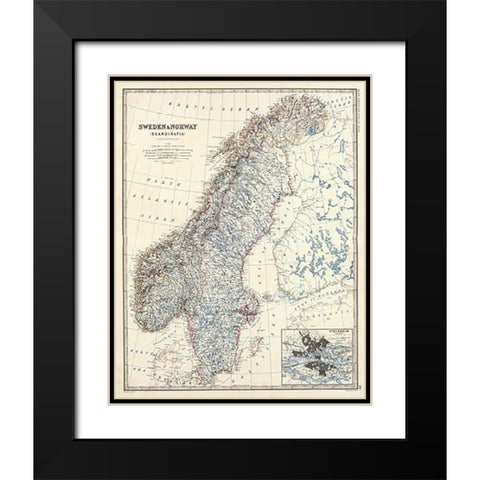Sweden, Norway, 1861 Black Modern Wood Framed Art Print with Double Matting by Johnston, Alexander Keith